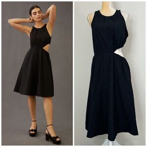 NWT Anthropologie Maeve Textured A-Line Mini Dress Size L Black Cut-Out